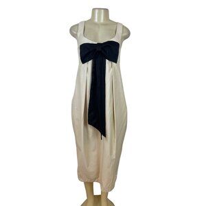 Maeve Womens Cream & Navy Midi Dress With Bow Detail Size S - New